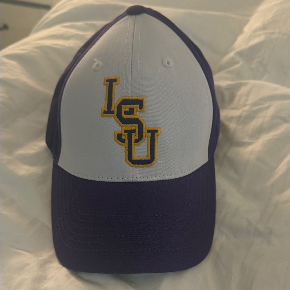 White and Purple Baseball Cap with Gold Embroidered LSU Letters